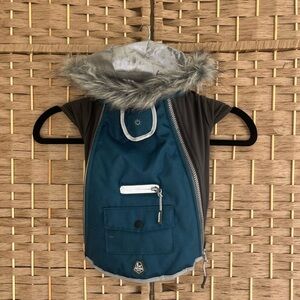 Arcadia Teal and Gray Pet Jacket with Faux Fur